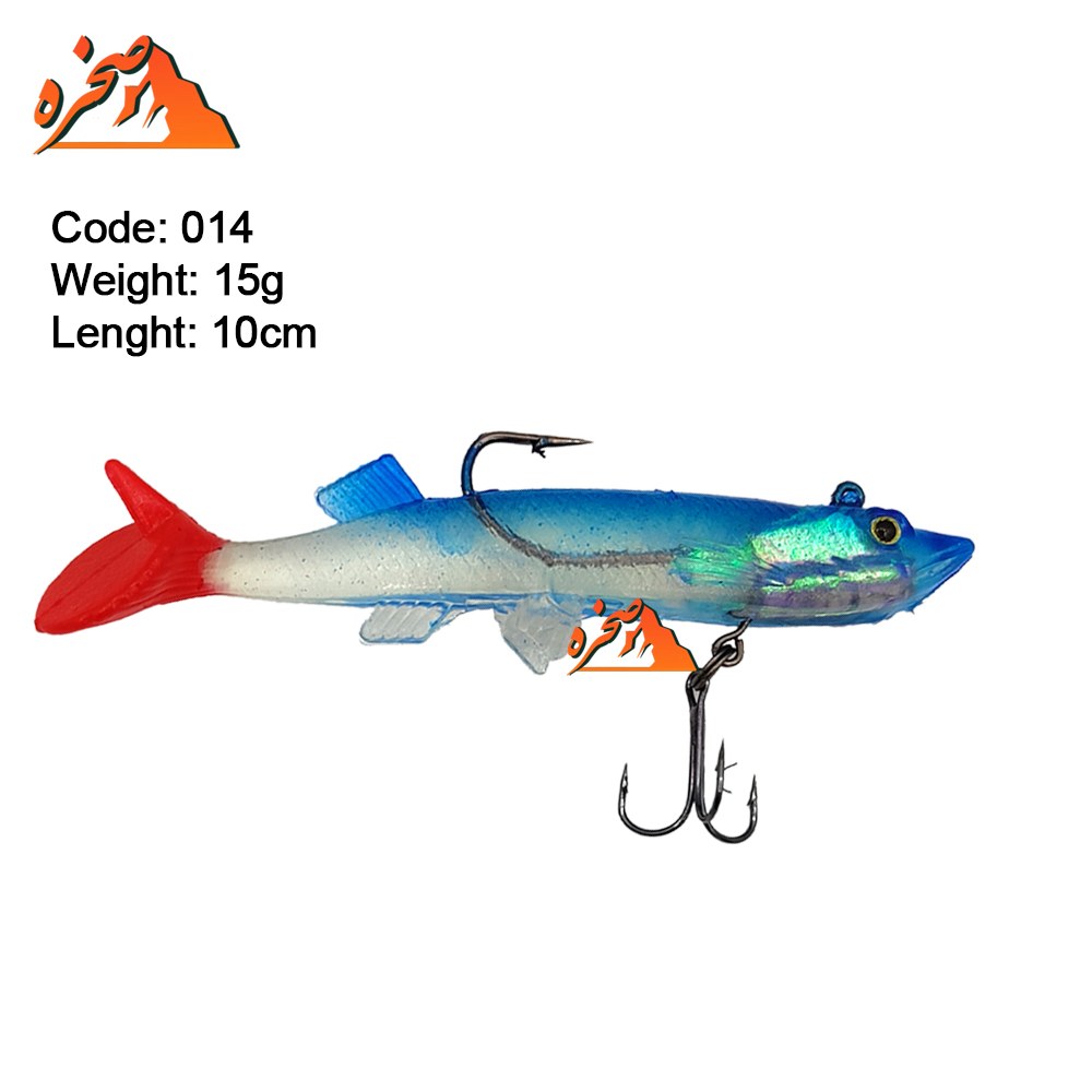 Taixing15-fishing-soft-lures-014-s5 طعمه ژله ای Taixing15 آبی دم قرمز کد 014 طول 10 سانت وزن 15 گرم