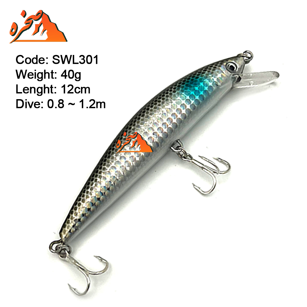 fishing-lures-swl301-s-1 لور ماهیگیری اسپین آب شور کد SWL301 نقره ای کمر مشکی وزن 40 گرم